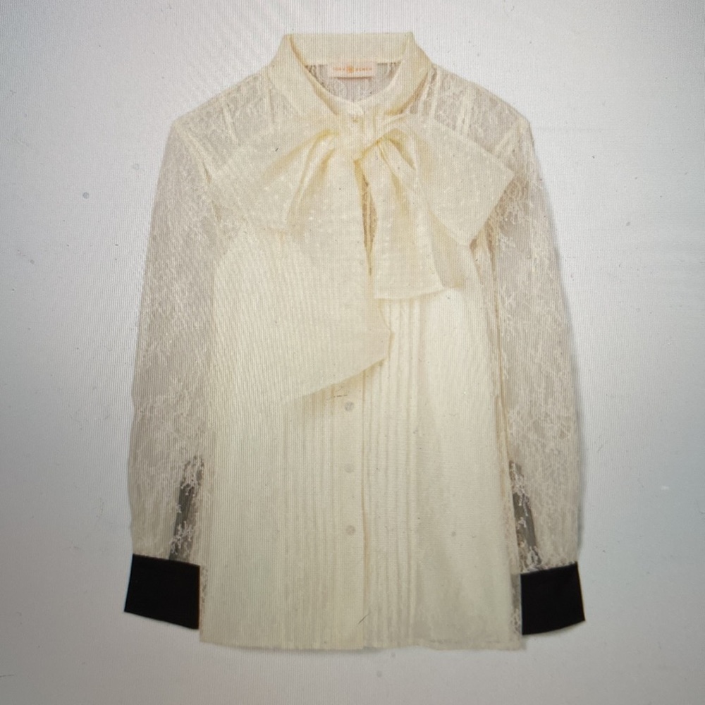NWT Tory Burch Chantilly Lace Bow Blouse Sz 10